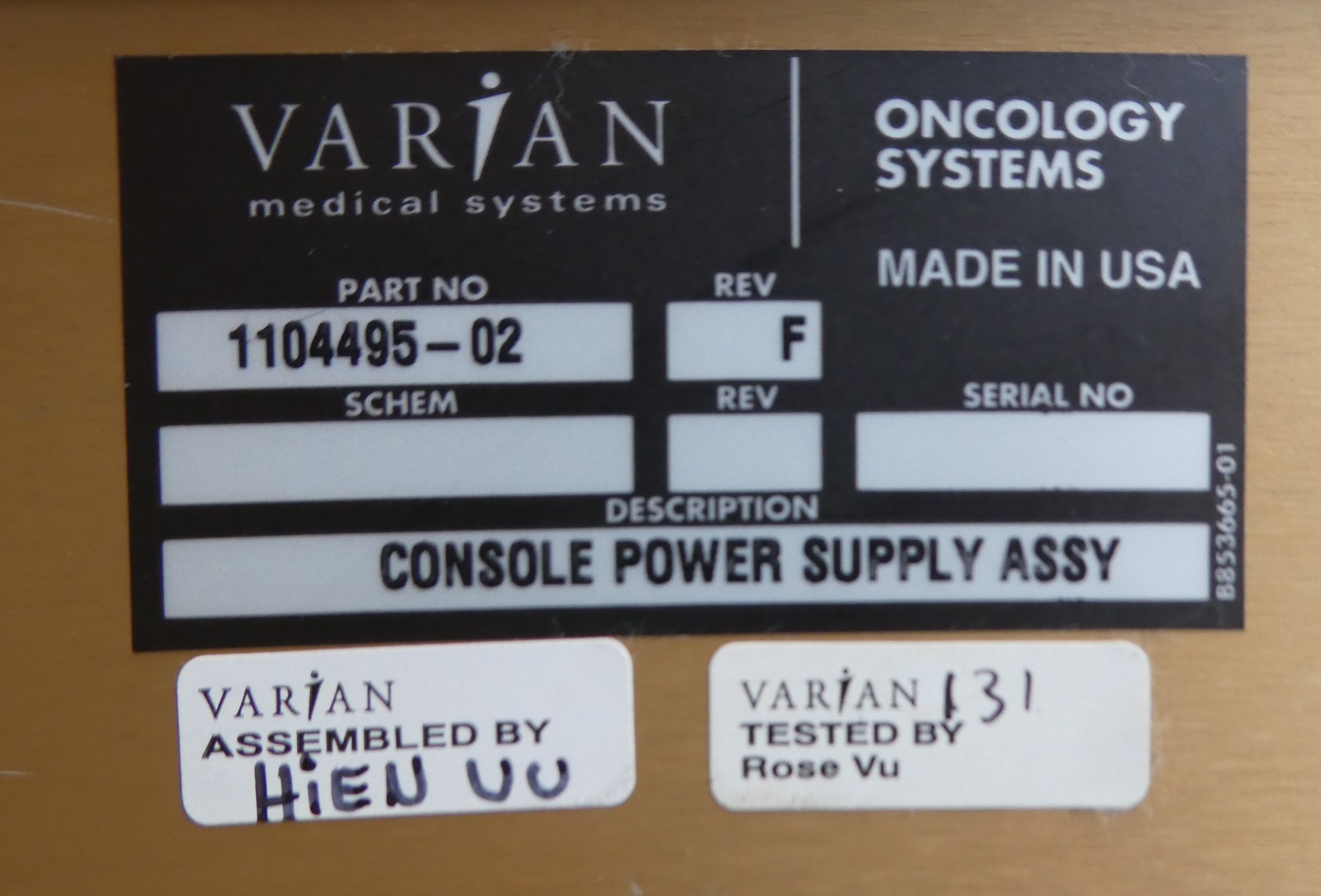 PW 5035 Varian Console Power Supply Assy